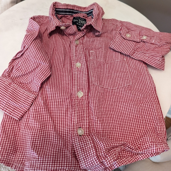 Red and White Infant Buttondown Oxford 9-12 months - Picture 3 of 3